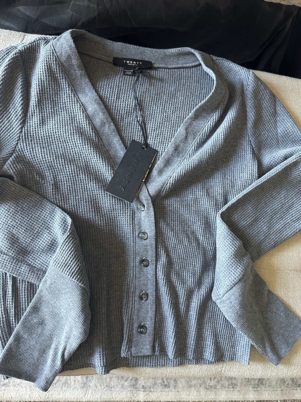 Twenty Light Grey Ribbed V-Neck Cardigan - Picture 3 of 4